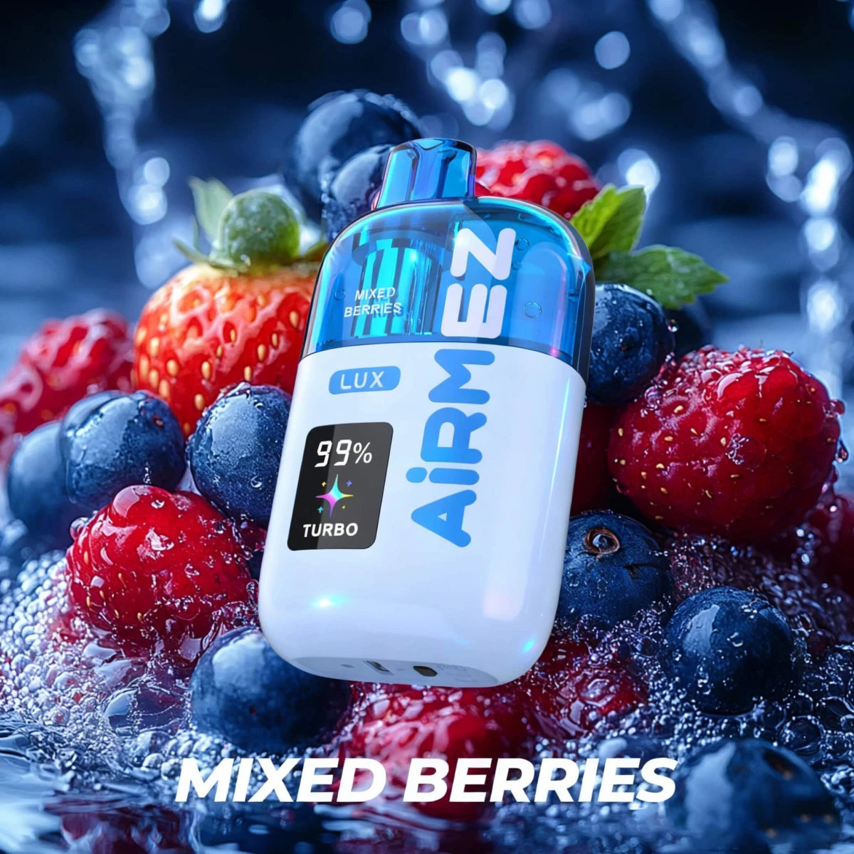 AIRMEZ LUX Disposable Vape Mixed Berries Flavor, Dual Mode LUX/TURBO, Smart LED Display, Type-C Rechargeable, Bulk Vape Supply