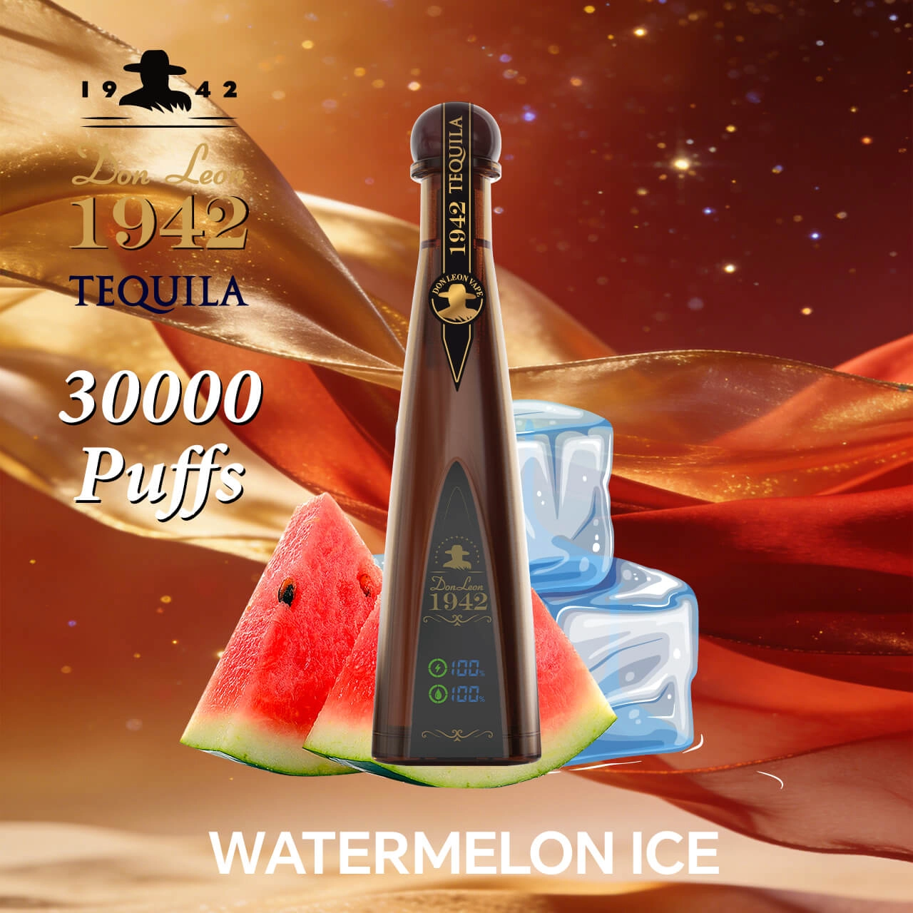 Don Leon 1942 tequila 30000 puffs watermelon ice disposable vape, tequila bottle design rechargeable bulk vape
