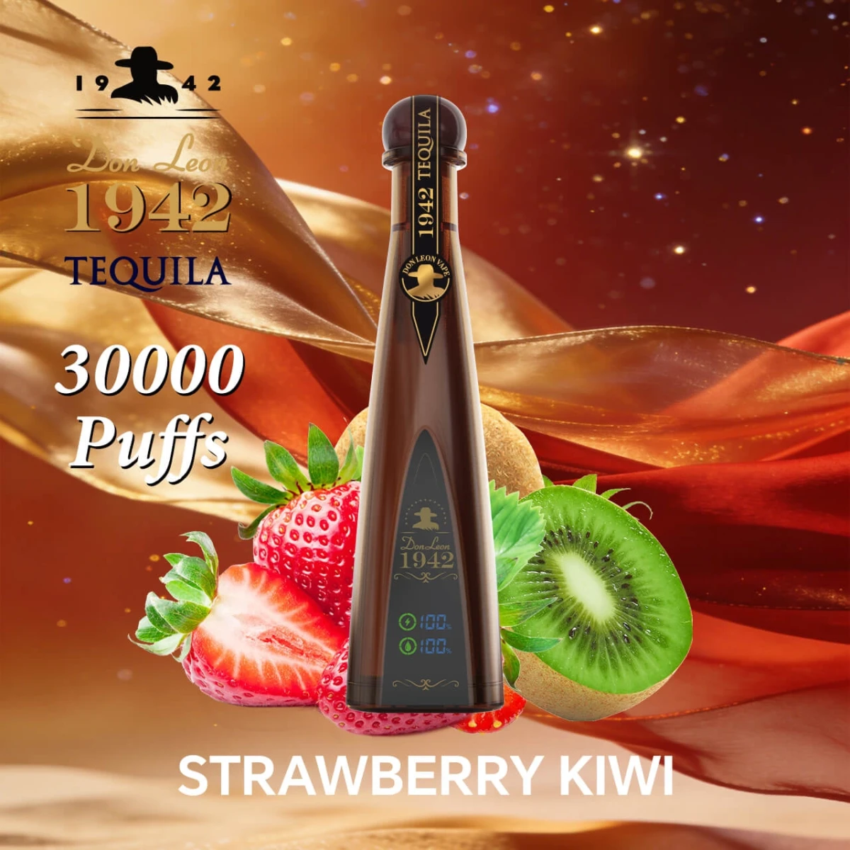 Don Leon 1942 tequila 30000 puffs strawberry kiwi disposable vape, tequila bottle design rechargeable bulk vape