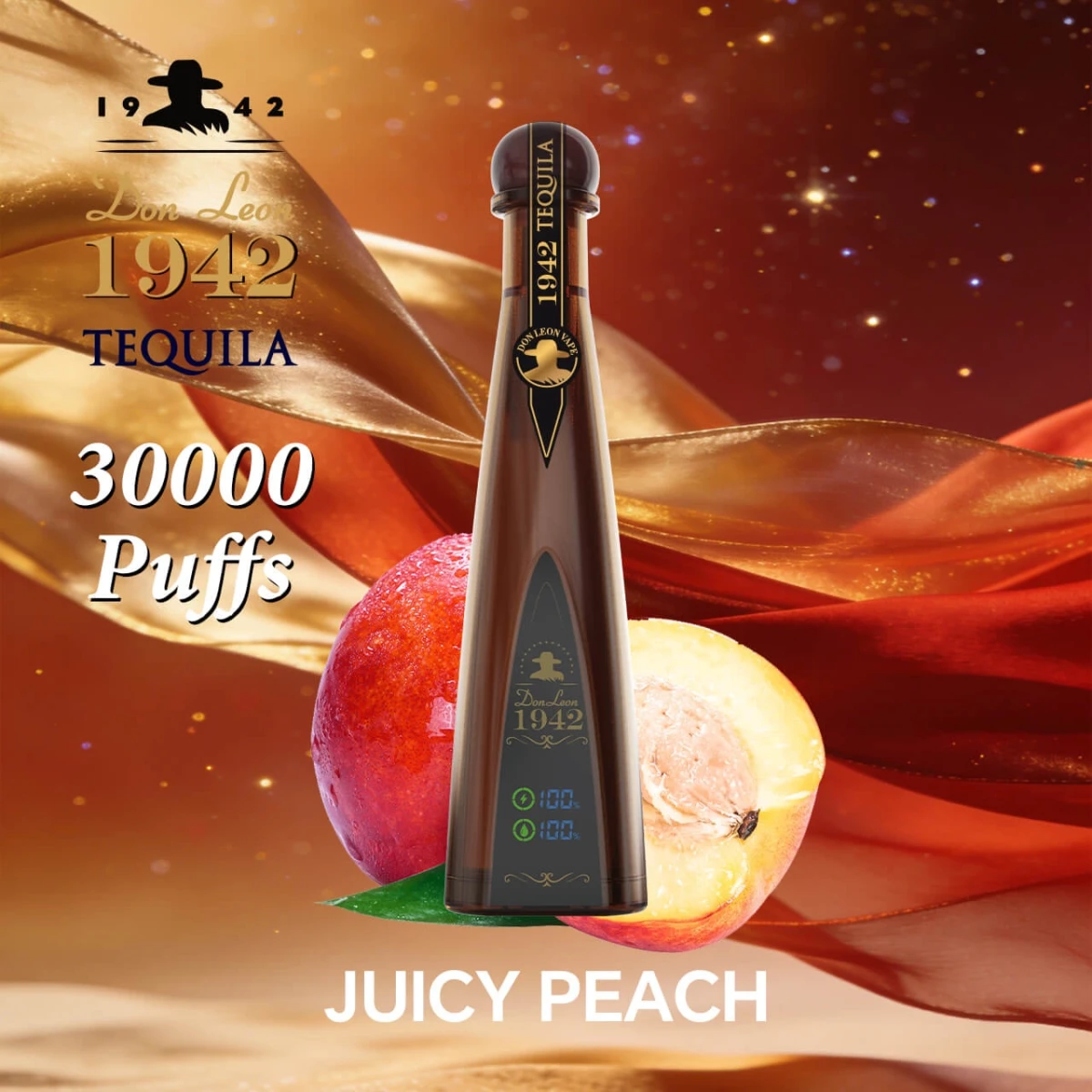 Don Leon 1942 tequila 30000 puffs juicy peach disposable vape, tequila bottle design rechargeable bulk vape