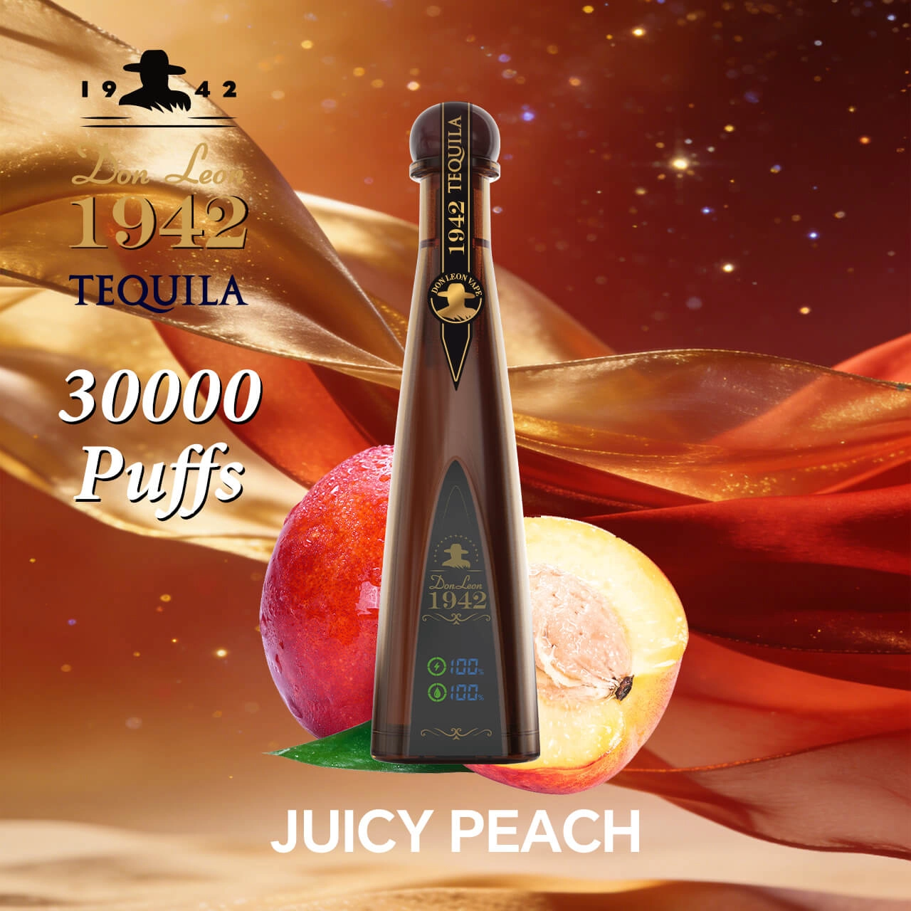 Don Leon 1942 tequila 30000 puffs juicy peach disposable vape, tequila bottle design rechargeable bulk vape