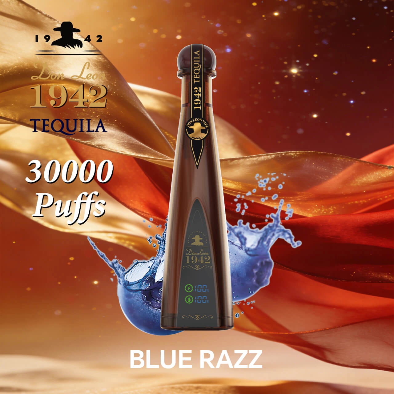 Don Leon 1942 tequila 30000 puffs blue razz disposable vape, tequila bottle design rechargeable bulk vape