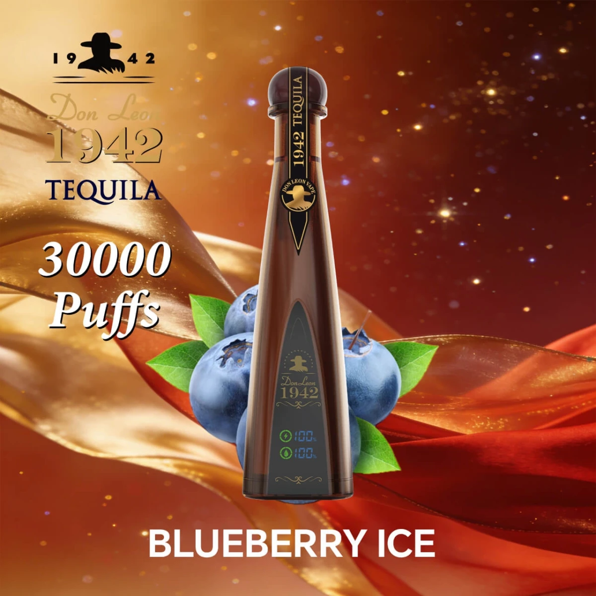 Don Leon 1942 tequila 30000 puffs blueberry ice disposable vape, tequila bottle design rechargeable bulk vape