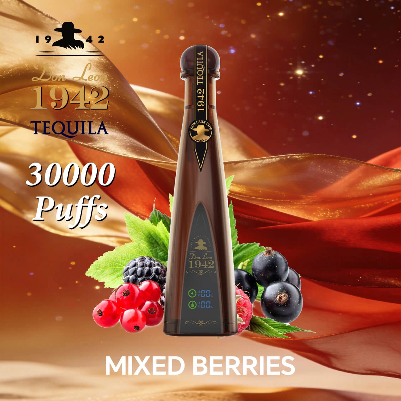 Don Leon 1942 tequila 30000 puffs mixed berries disposable vape, tequila bottle design rechargeable bulk vape