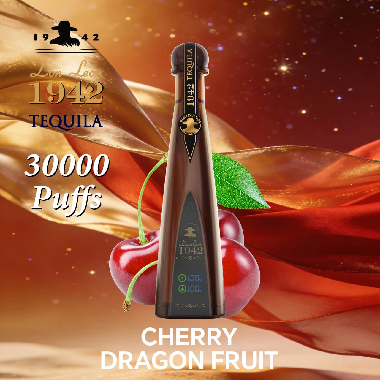 Don Leon 1942 tequila 30000 puffs cherry dragon fruit disposable vape, tequila bottle design rechargeable bulk vape