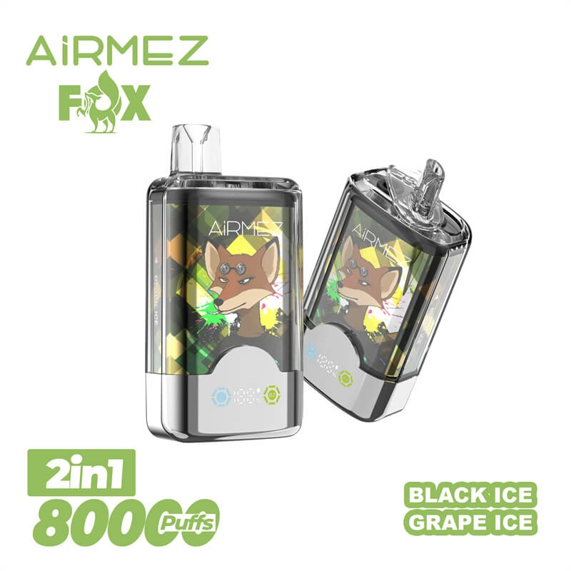 AIRMEZ FOX 2-in-1 8000 Disposable Vape, Black Ice Grape Ice, 8000 Puffs, Fox Design, Bulk E-Cig