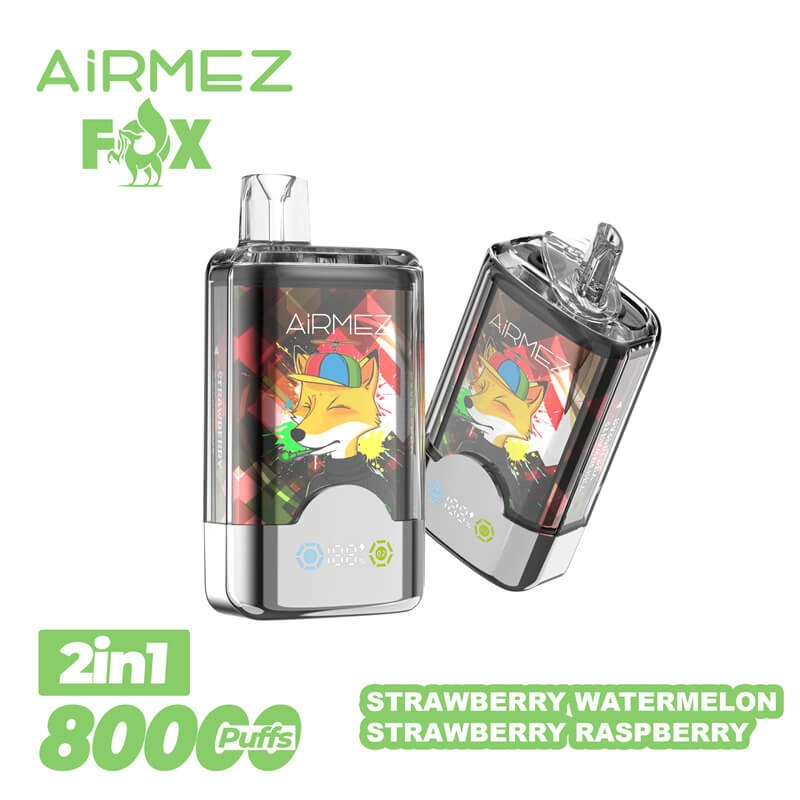 AIRMEZ FOX 2-in-1 8000 Disposable Vape, Strawberry Watermelon Strawberry Raspberry, 8000 Puffs, Fox Design, Bulk Vape