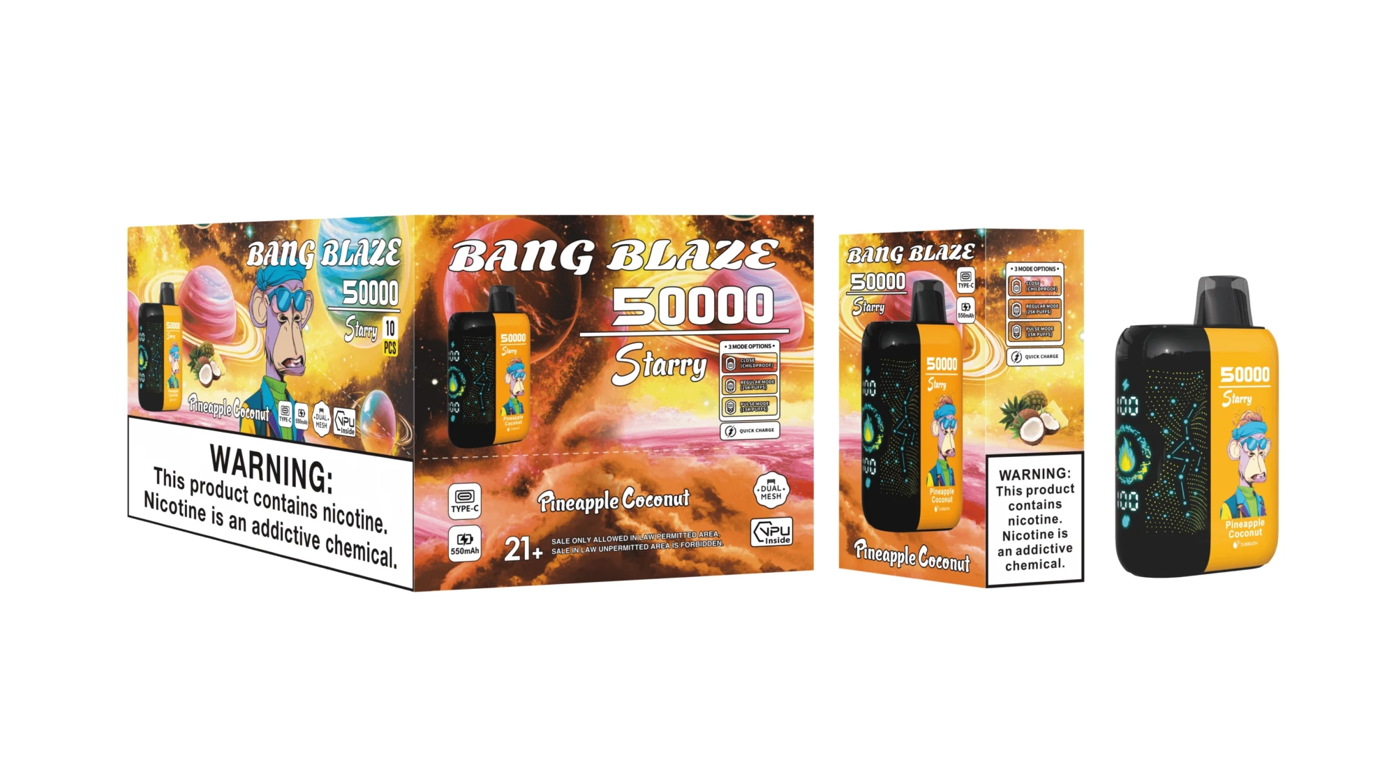 Bang Blaze 50000 Starry Pineapple Coconut disposable vape, 50000 puffs, dual mesh coil, Type-C rechargeable, wholesale