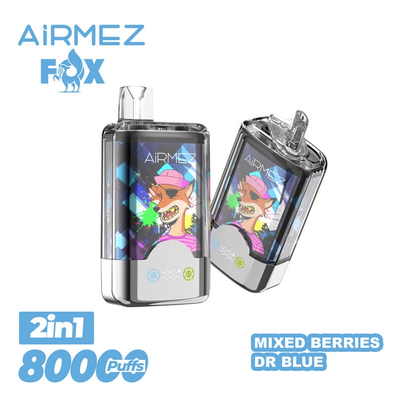 AIRMEZ FOX 2-in-1 8000 Disposable Vape, Mixed Berries Dr Blue, 8000 Puffs, Fox Design, Bulk E-Cig