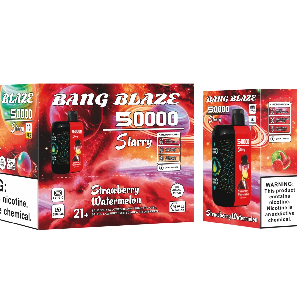 Bang Blaze 50000 Starry Strawberry Watermelon disposable vape, LED display, 50k puffs