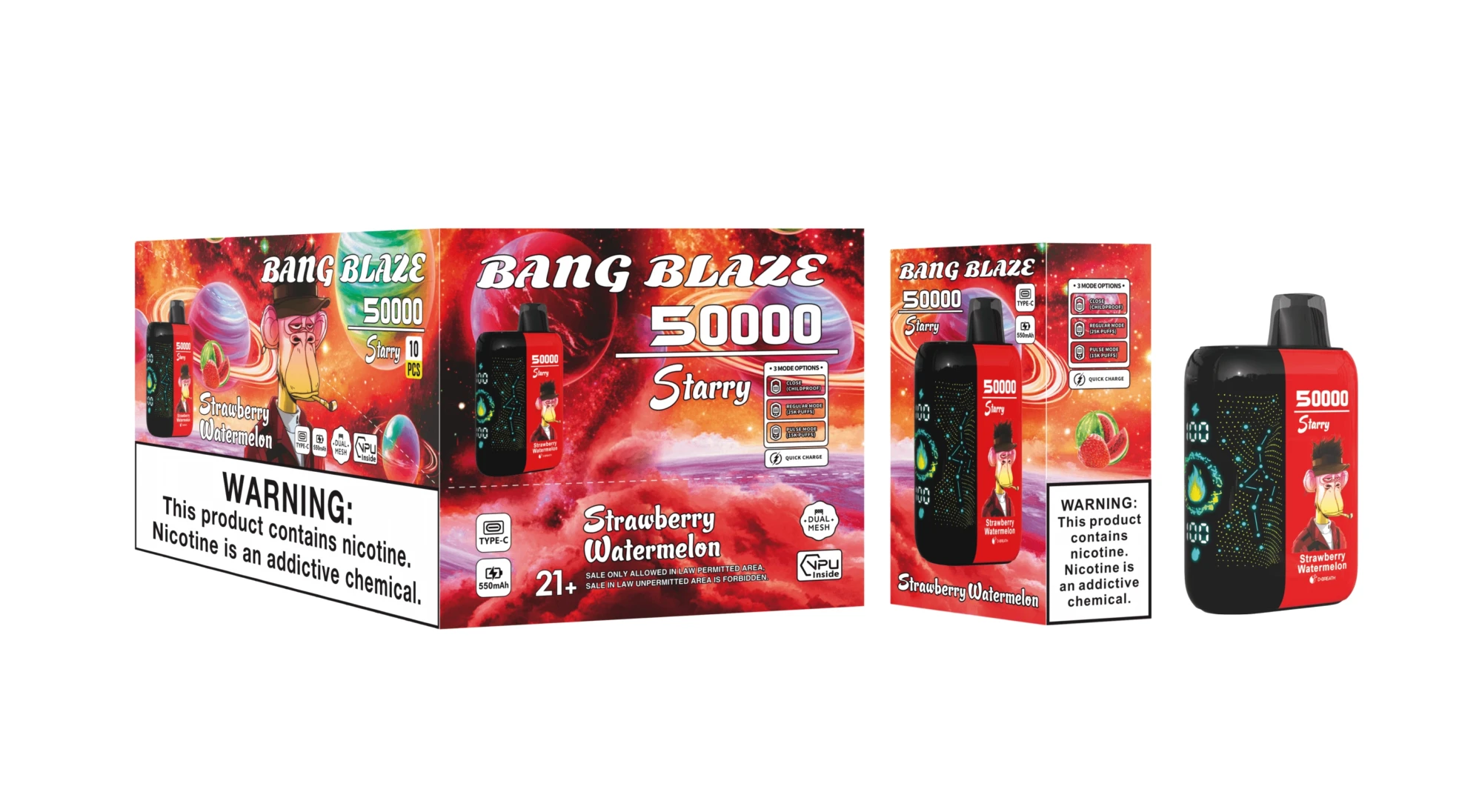 Bang Blaze 50000 Starry Strawberry Watermelon disposable vape, LED display, 50k puffs