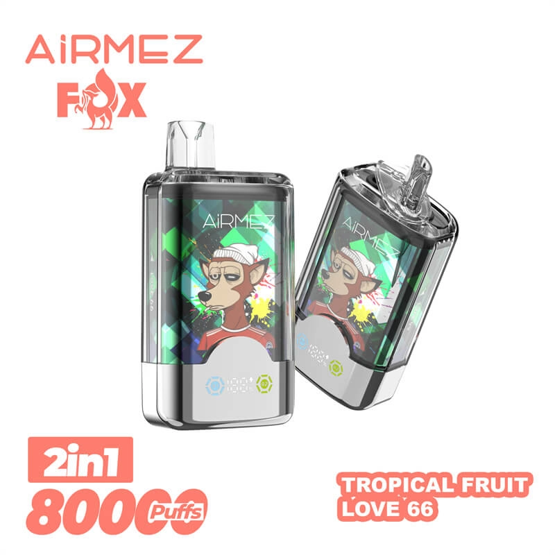 AIRMEZ FOX 2-in-1 8000 Disposable Vape, Tropical Fruit Love 66, 8000 Puffs, Fox Design, Bulk Vape Wholesale