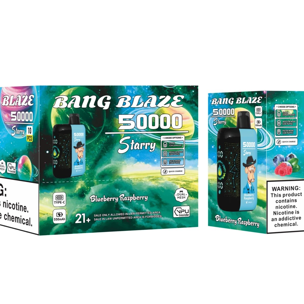 Bang Blaze 50000 Starry Blueberry Raspberry disposable vape, 50000 puffs, Type-C