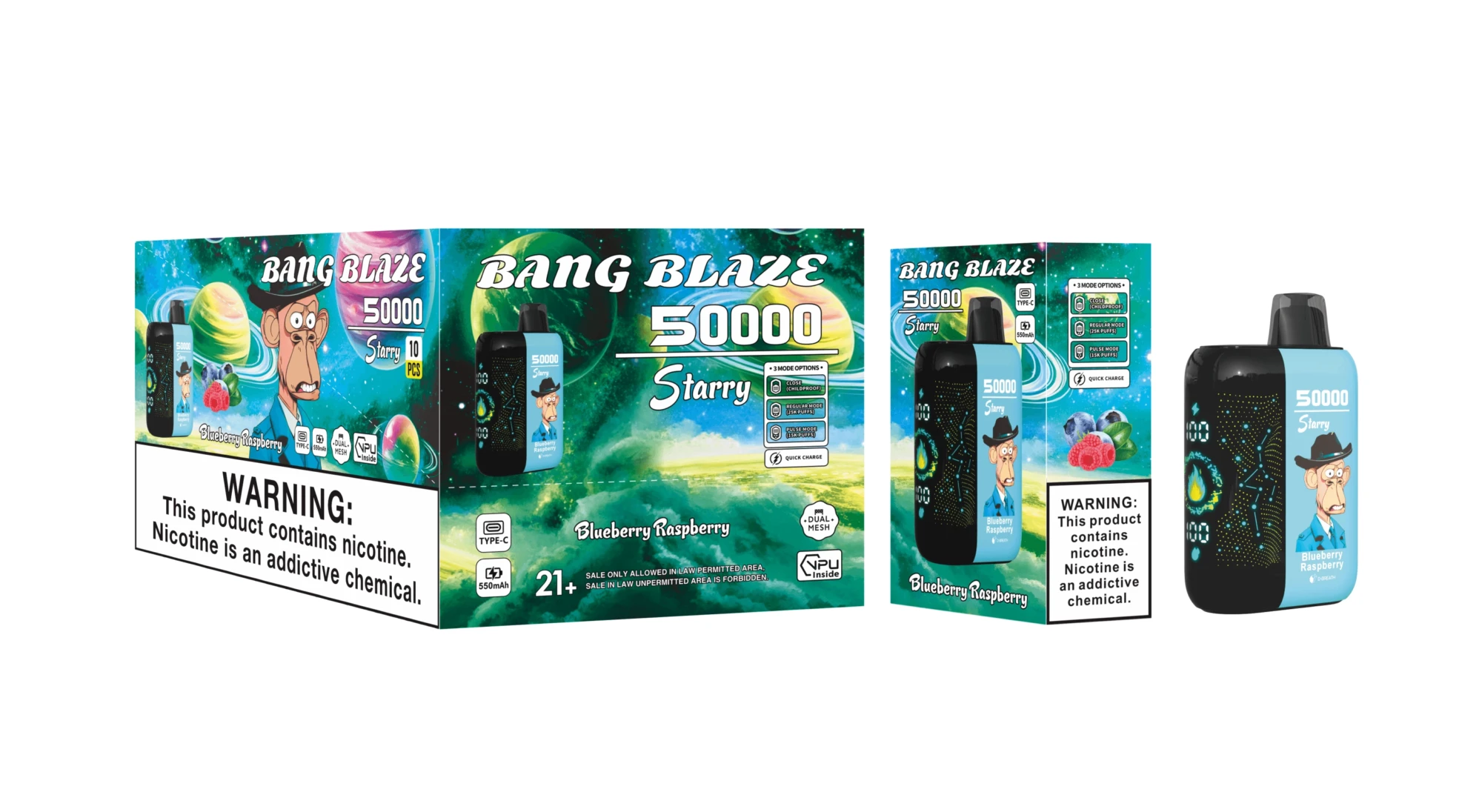 Bang Blaze 50000 Starry Blueberry Raspberry disposable vape, 50000 puffs, Type-C