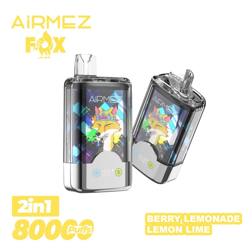AIRMEZ FOX 2-in-1 8000 Disposable Vape, Berry Lemonade Lemon Lime, 8000 Puffs, Fox Design, Bulk E-Cig