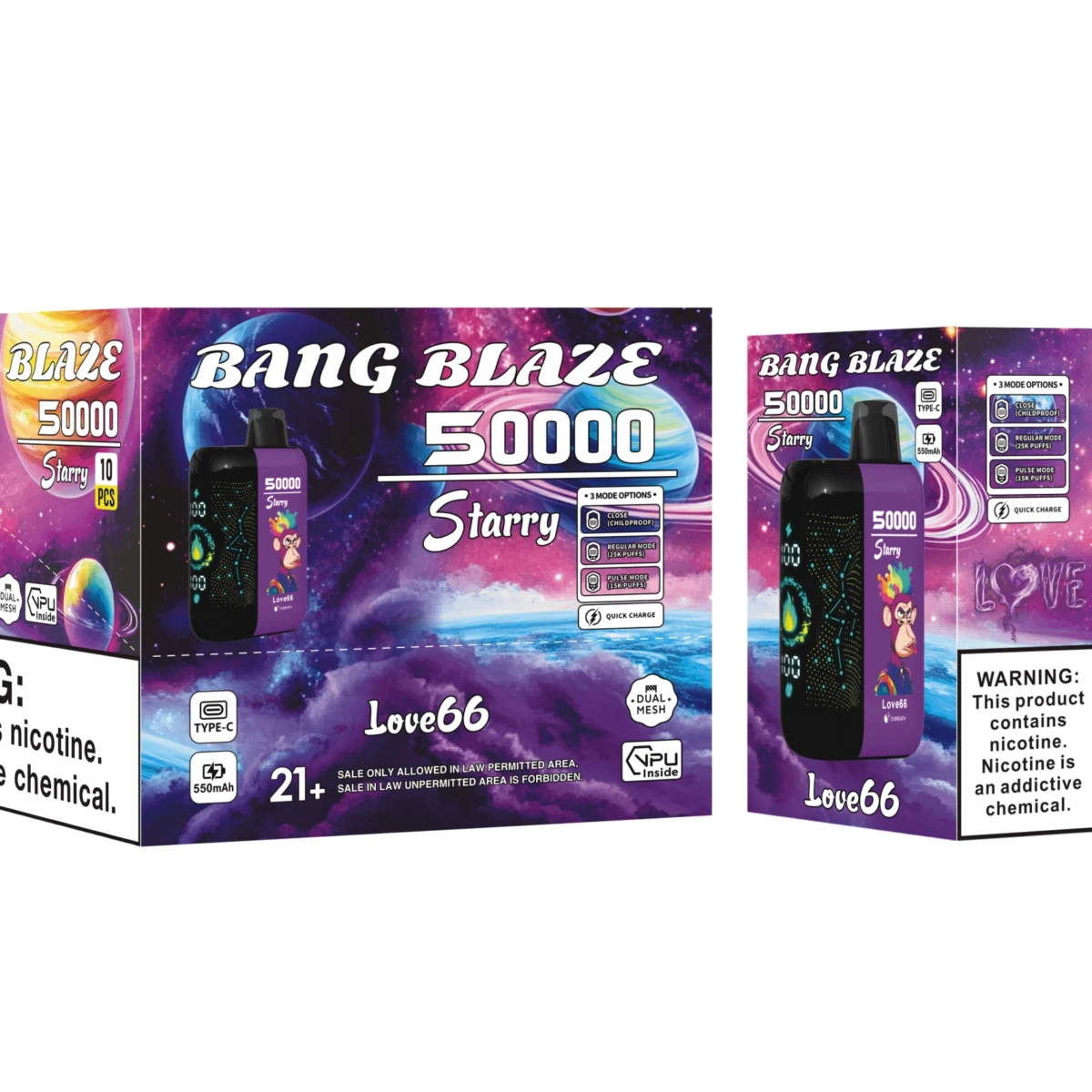 Bang Blaze 50000 Starry Love66 vape, LED display, wholesale disposable