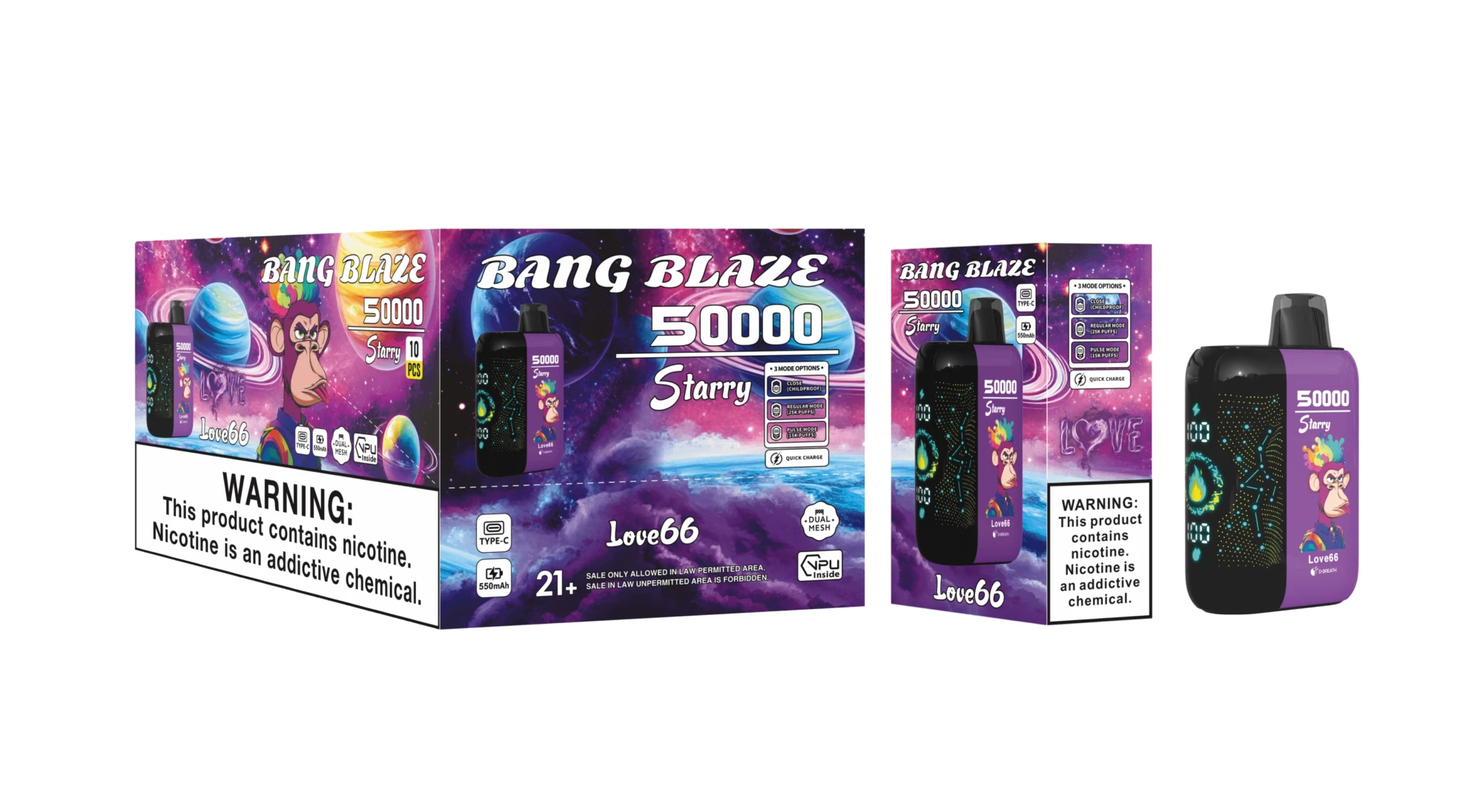 Bang Blaze 50000 Starry Love66 vape, LED display, wholesale disposable