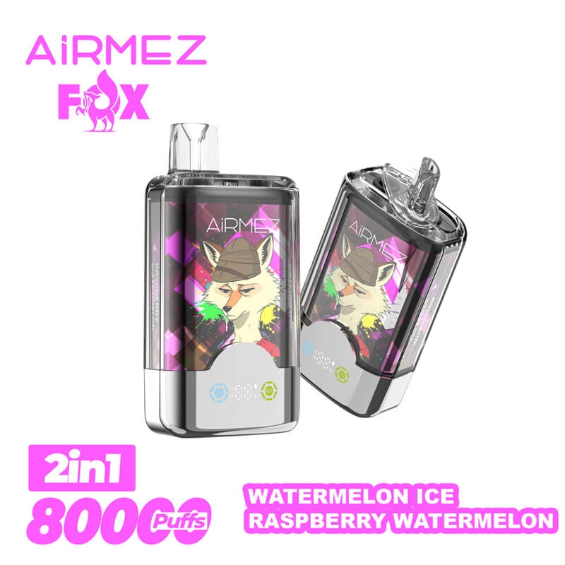 AIRMEZ FOX 2-in-1 8000 Disposable Vape, Watermelon Ice Raspberry Watermelon, 8000 Puffs, Fox Design, Bulk Vape