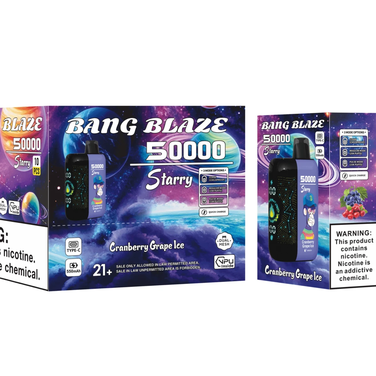 Bang Blaze 50000 Starry Cranberry Grape Ice disposable vape, dual mesh, 50k puffs