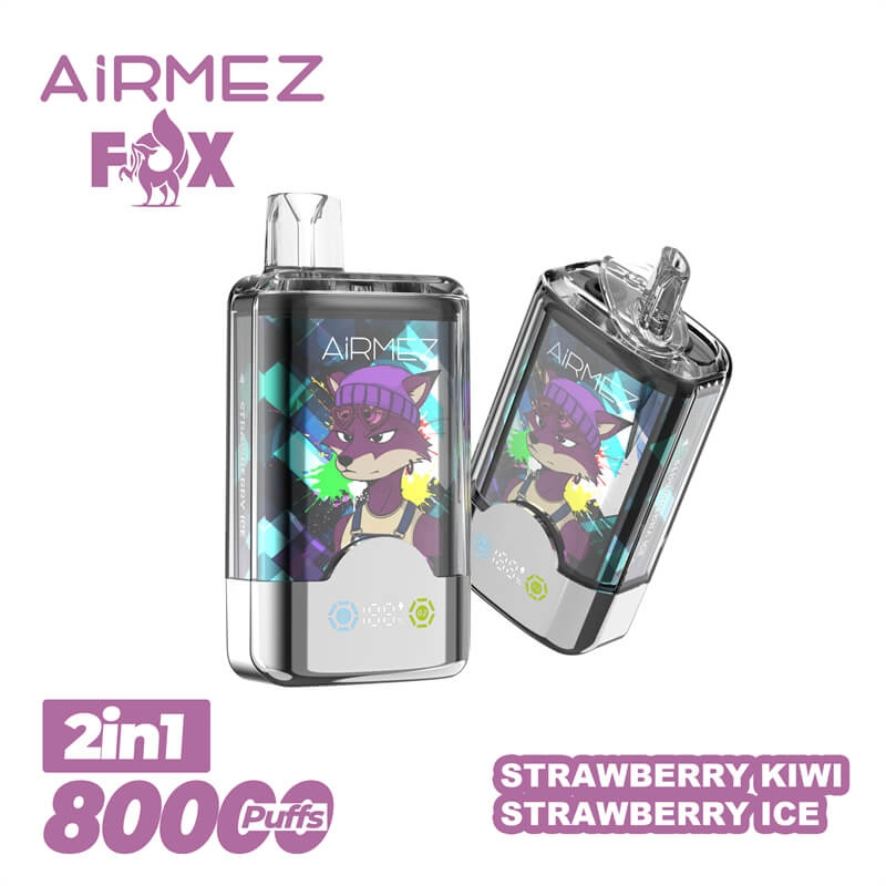AIRMEZ FOX 2-in-1 8000 Disposable Vape, Strawberry Kiwi Strawberry Ice, 8000 Puffs, Fox Design, Bulk E-Cig