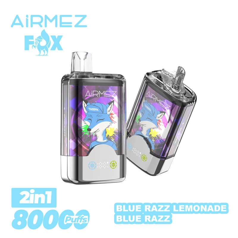 AIRMEZ FOX 2-in-1 8000 Disposable Vape, Blue Razz Lemonade Blue Razz, 8000 Puffs, Fox Design, Bulk E-Cig