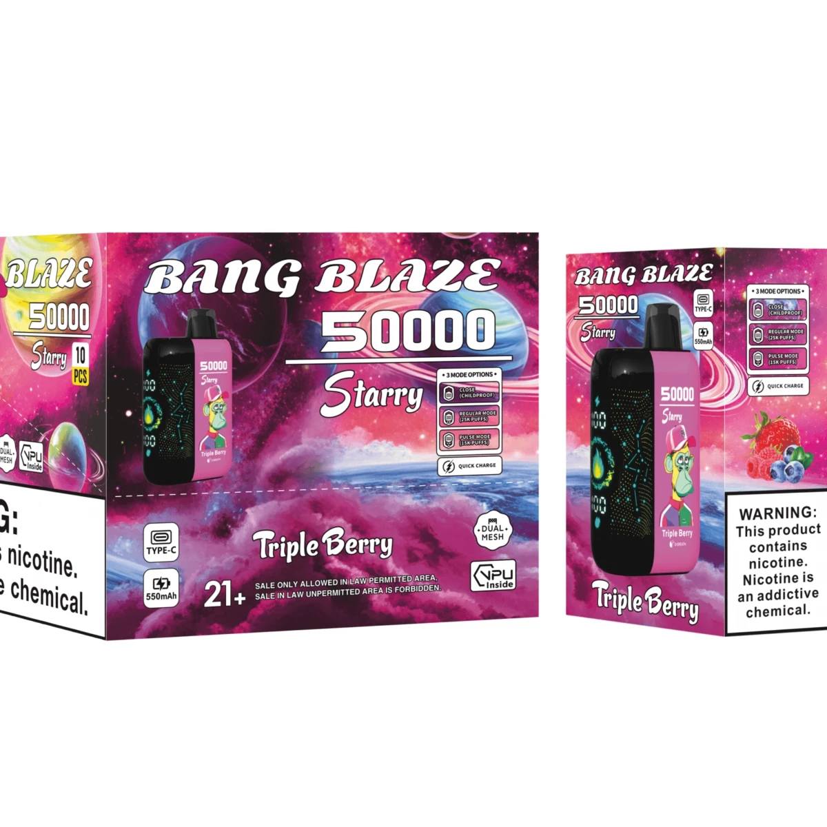 Bang Blaze 50000 Starry Triple Berry vape, 50000 puffs, LED display
