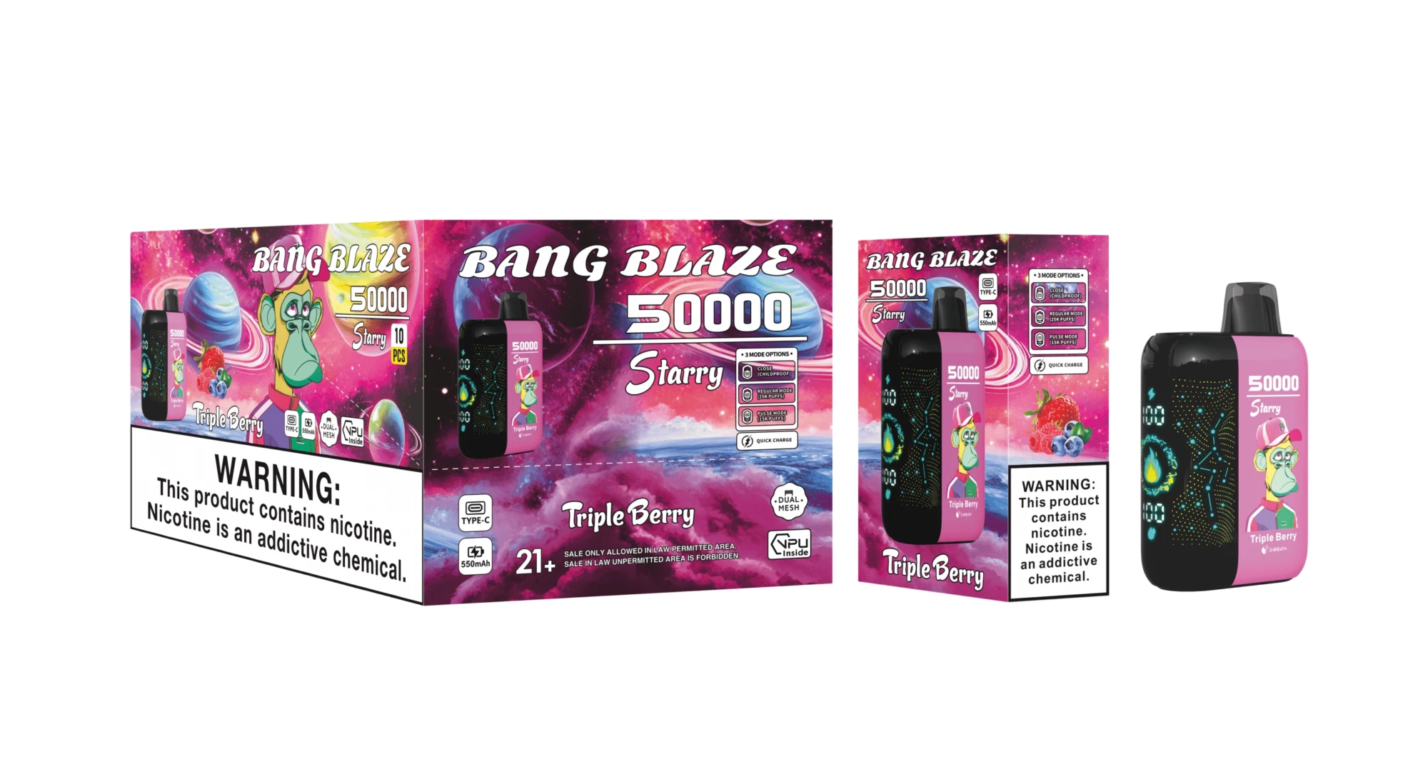 Bang Blaze 50000 Starry Triple Berry vape, 50000 puffs, LED display