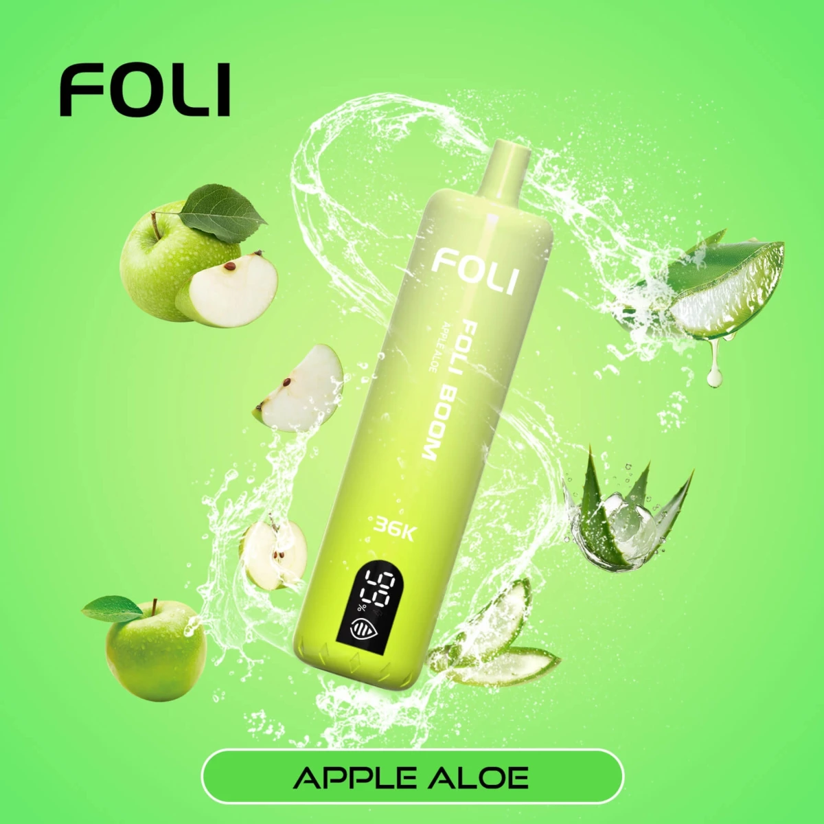 FOLI BOOM 36K Disposable Vape Apple Aloe Flavor, 36000 Puffs Rechargeable Vape with Digital Screen, Bulk Wholesale Disposable E-Cigarette