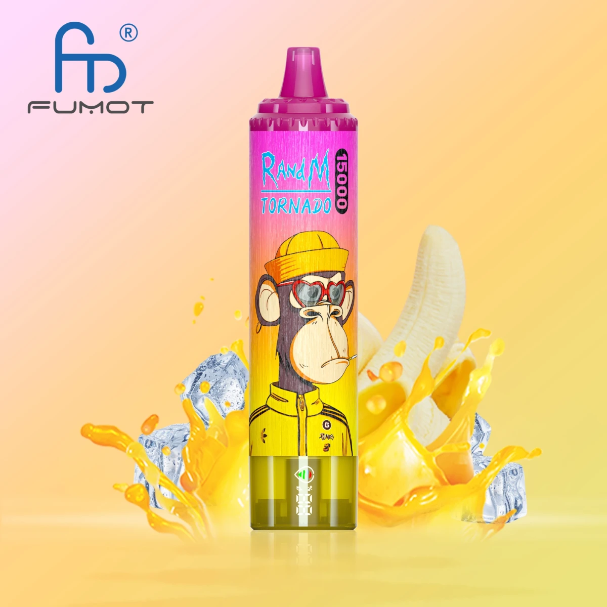 FUMOT RandM Tornado 15000 puffs disposable vape banana ice flavor with digital display