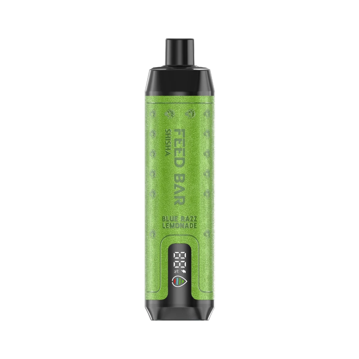 Green FEED BAR Shisha disposable vape with Blue Razz Lemonade flavor, featuring vertical 