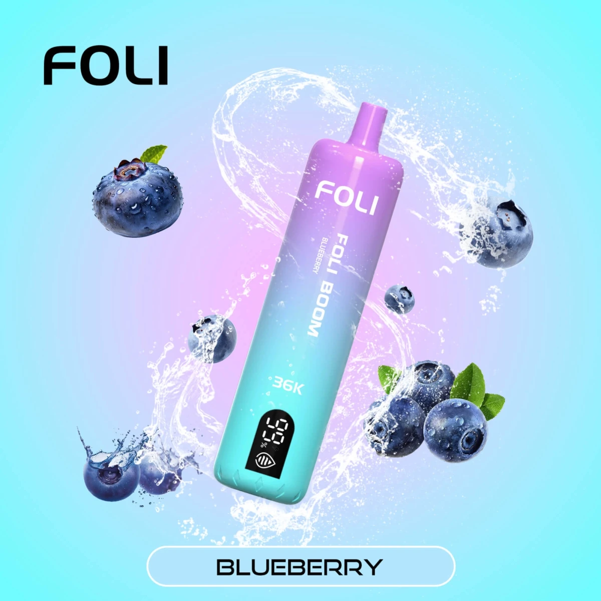 FOLI BOOM 36K Disposable Vape Blueberry Flavor, 36000 Puffs Rechargeable E-Cigarette with Digital Display, Bulk Vape Wholesale