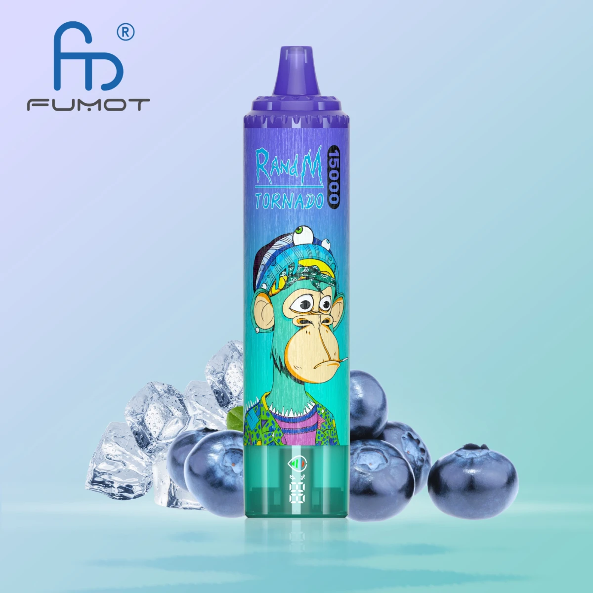 FUMOT RandM Tornado 15000 puffs disposable vape blueberry ice flavor with digital display