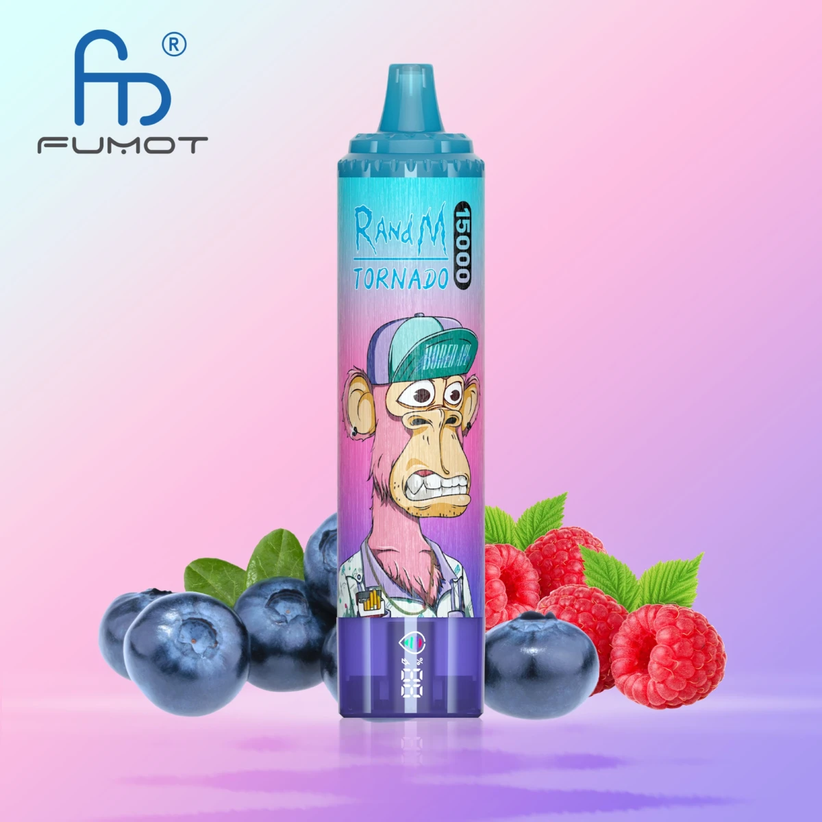 FUMOT RandM Tornado 15000 puffs disposable vape blue razz raspberry flavor with digital screen