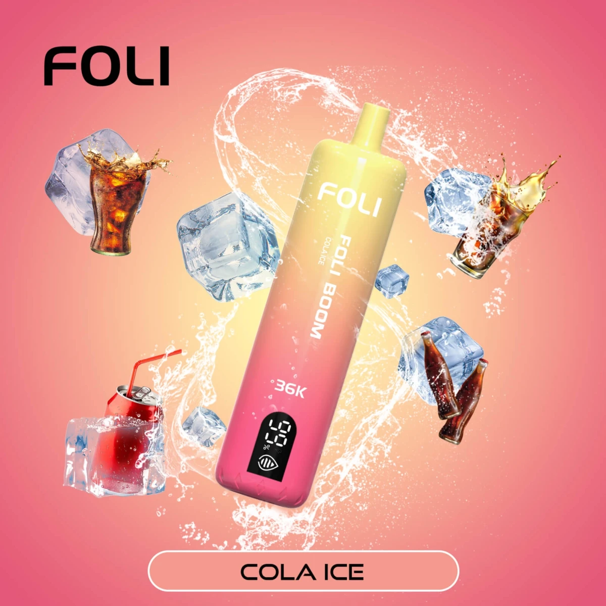 FOLI BOOM 36K Disposable Vape Cola Ice Flavor, 36000 Puffs Rechargeable Vape with Digital Screen, Bulk Disposable E-Cigarette Wholesale