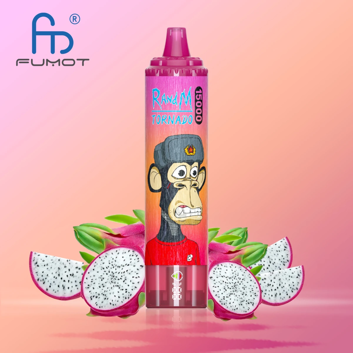 FUMOT RandM Tornado 15000 puffs disposable vape dragon fruit flavor with digital display