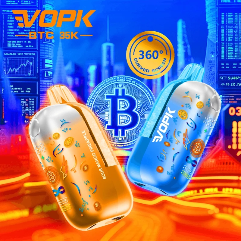 VOPK BTC 35K Disposable Vape, 360° Curved Screen, Bitcoin Themed Design, Dual Mode 35000 Puffs, Dual Mesh Coil, Bulk Wholesale E-Cigarette