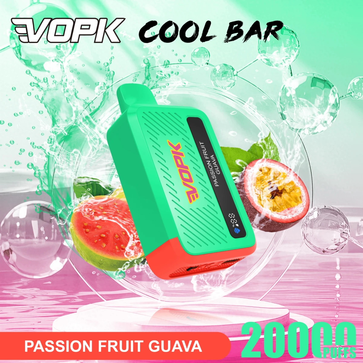 VOPK Cool Bar 20000 Puffs Disposable Vape Passion Fruit Guava Flavor, 2% 5% Nicotine Rechargeable E-Cigarette