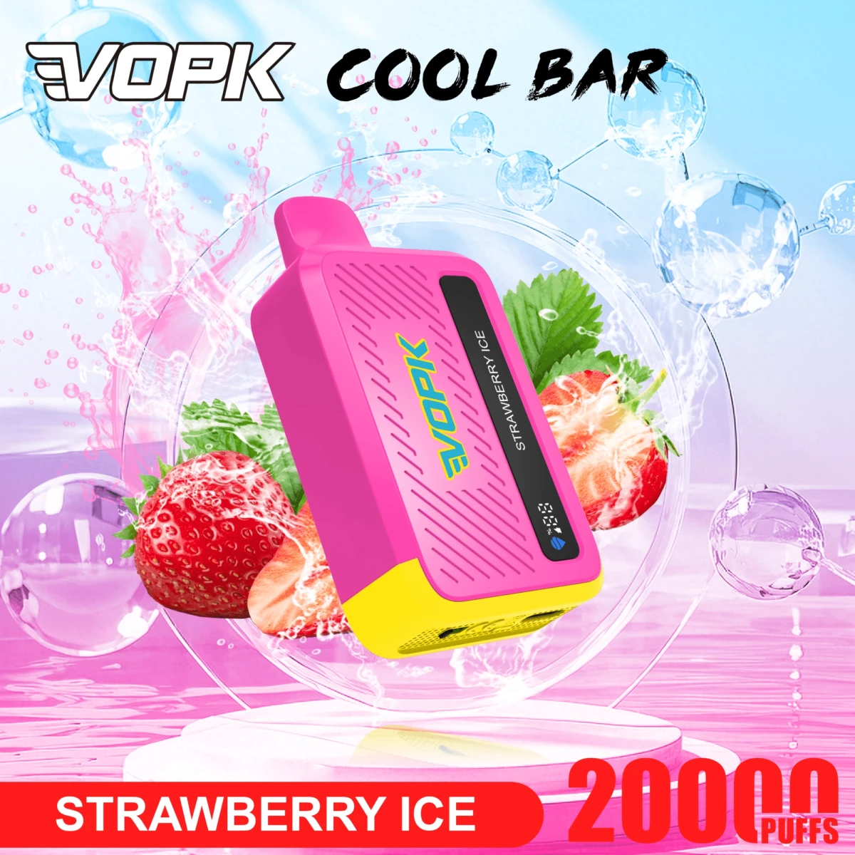 VOPK Cool Bar 20000 Puffs Disposable Vape Strawberry Ice Flavor, 2% 5% Nicotine Rechargeable E-Cigarette