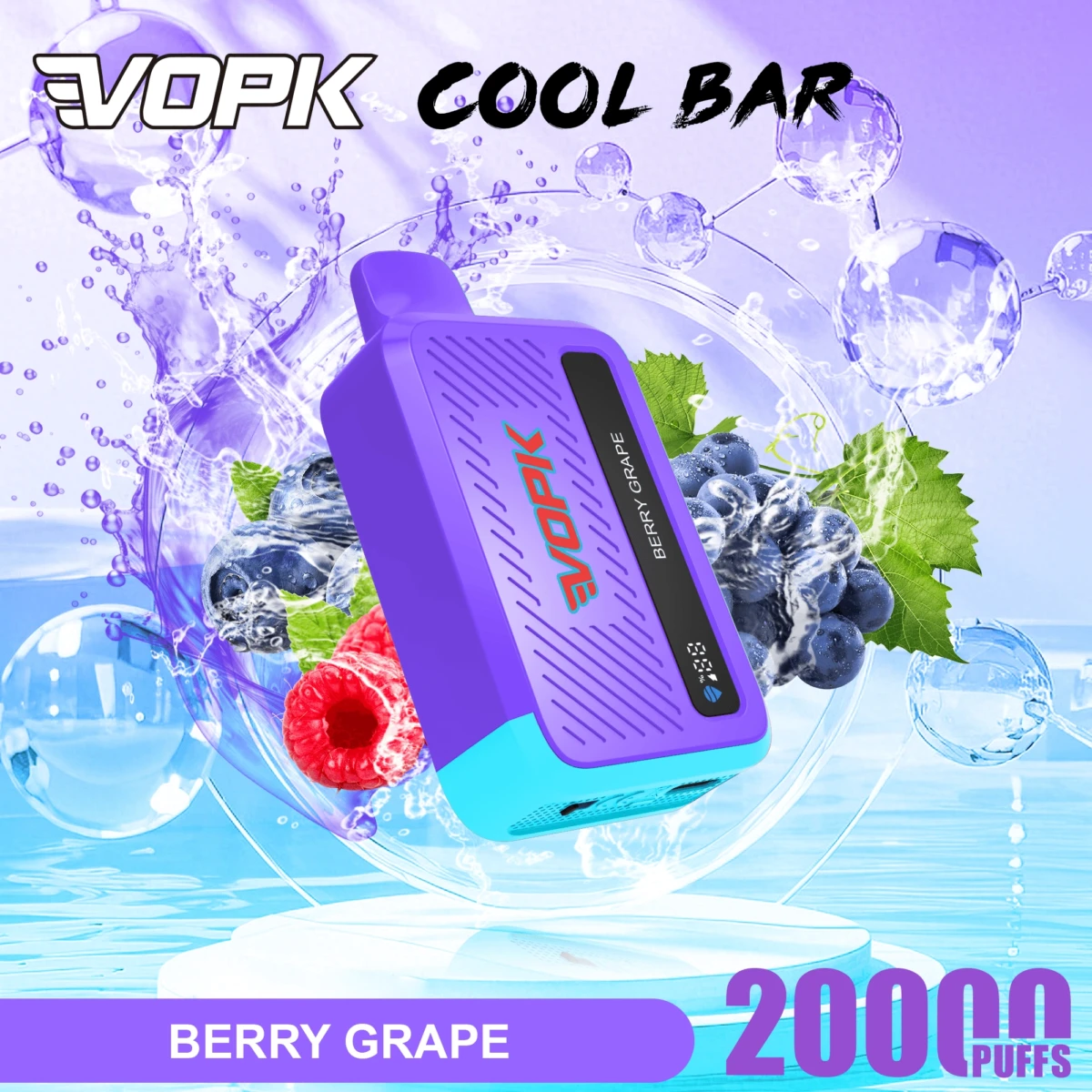 VOPK Cool Bar 20000 Puffs Disposable Vape Berry Grape Flavor, 2% 5% Nicotine Rechargeable Vape