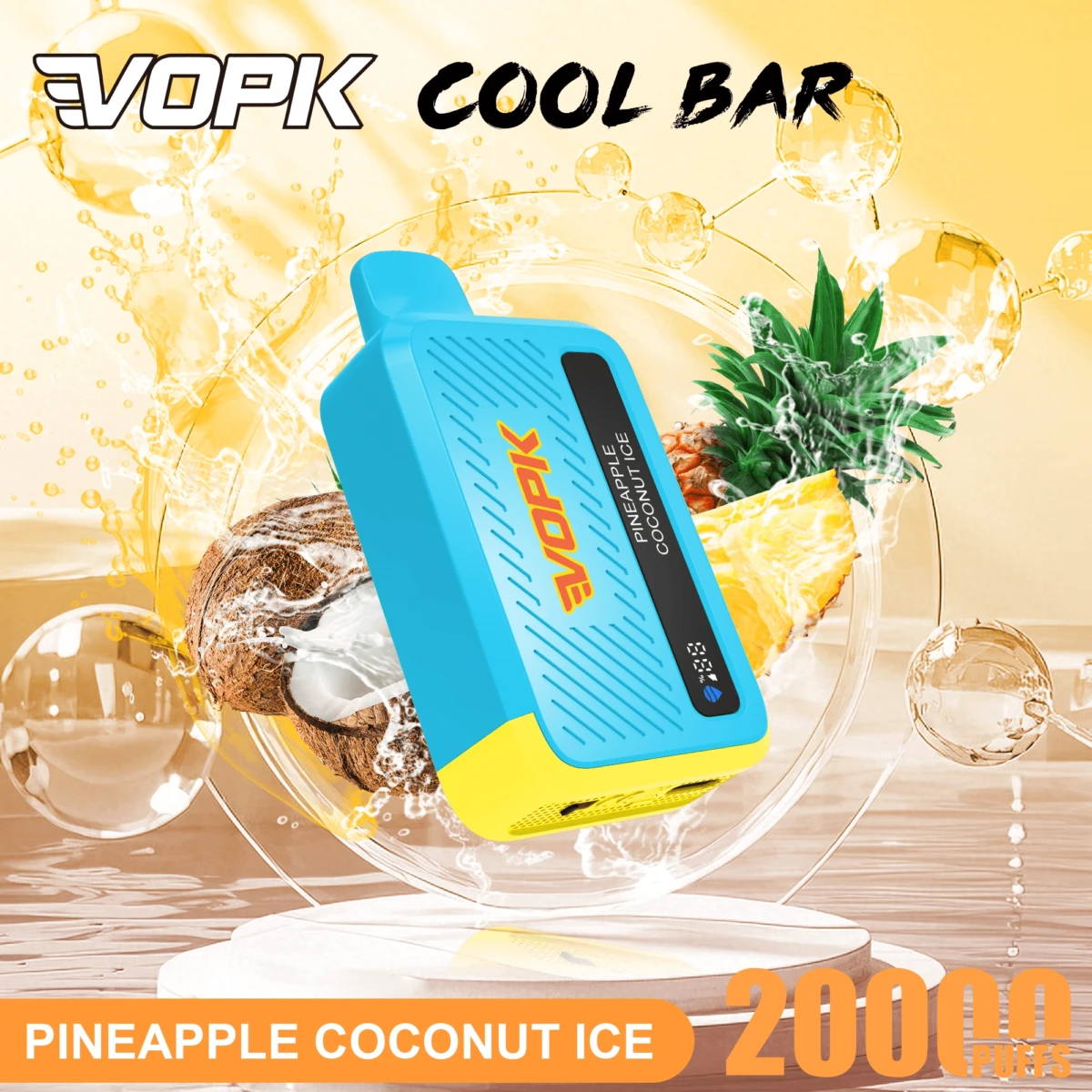 VOPK Cool Bar 20000 Puffs Disposable Vape Pineapple Coconut Ice Flavor, 2% 5% Nicotine Rechargeable Vape