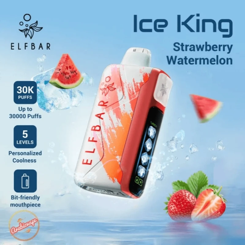 ELFBAR Ice King 30000 Puffs Strawberry Watermelon disposable vape, 5 adjustable coolness, 30K puffs, strawberry watermelon flavor