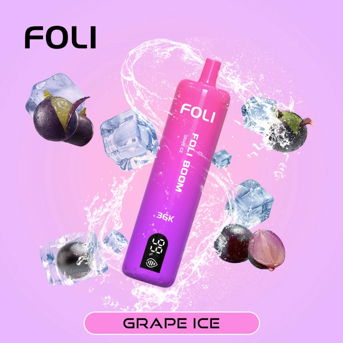 FOLI BOOM 36K Disposable Vape Grape Ice Flavor, 36000 Puffs Rechargeable Vape with Digital Screen, Bulk Disposable E-Cigarette Wholesale