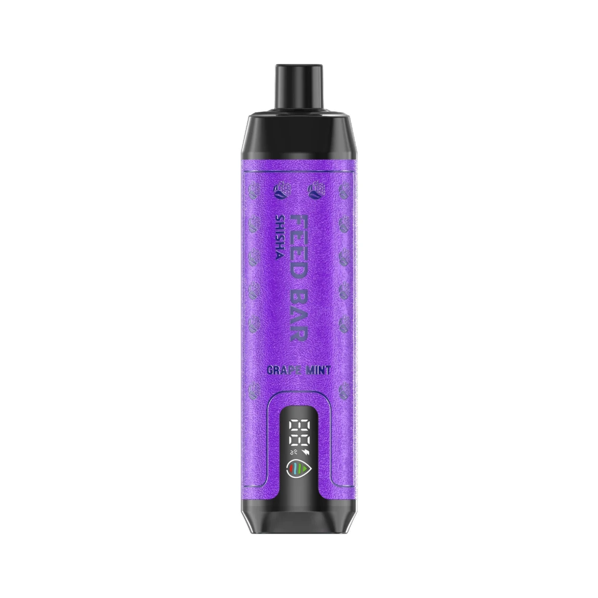 Purple FEED BAR Shisha disposable vape with Grape Mint flavor, featuring vertical 