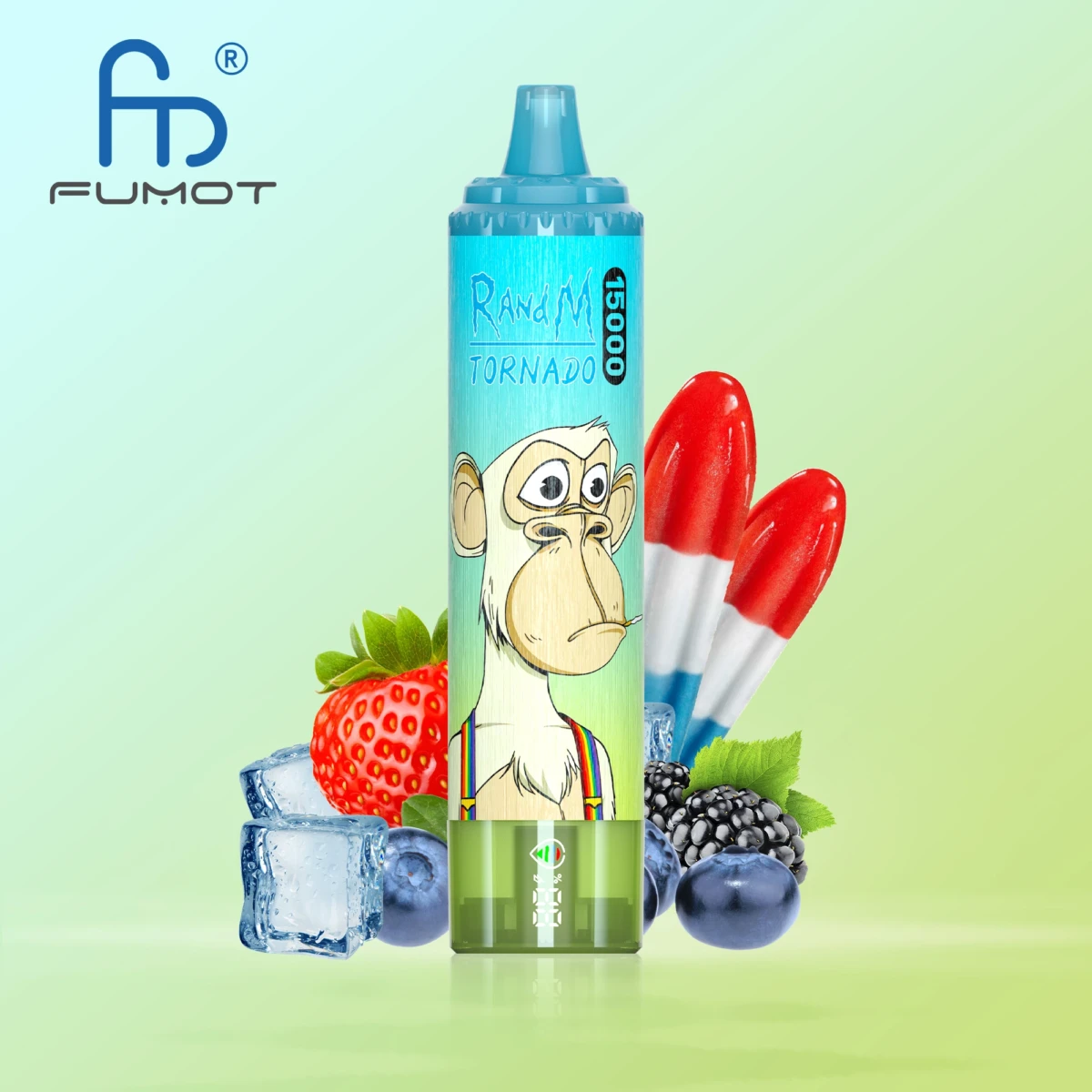 FUMOT RandM Tornado 15000 puffs disposable vape rainbow blast mixed berry popsicle flavor with digital display