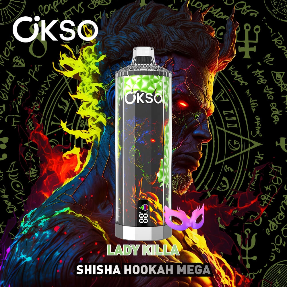 Okso shisha hookah mega lady killa disposable vape, premium fruit flavor, digital screen rechargeable hookah vape bulk