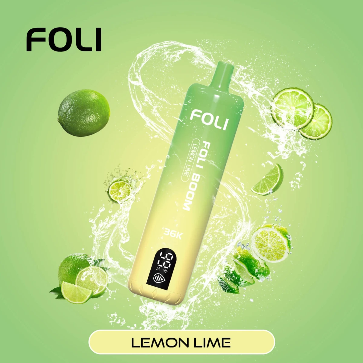 FOLI BOOM 36K Disposable Vape Lemon Lime Flavor, 36000 Puffs Rechargeable Vape with Digital Screen, Bulk Disposable E-Cigarette Wholesale
