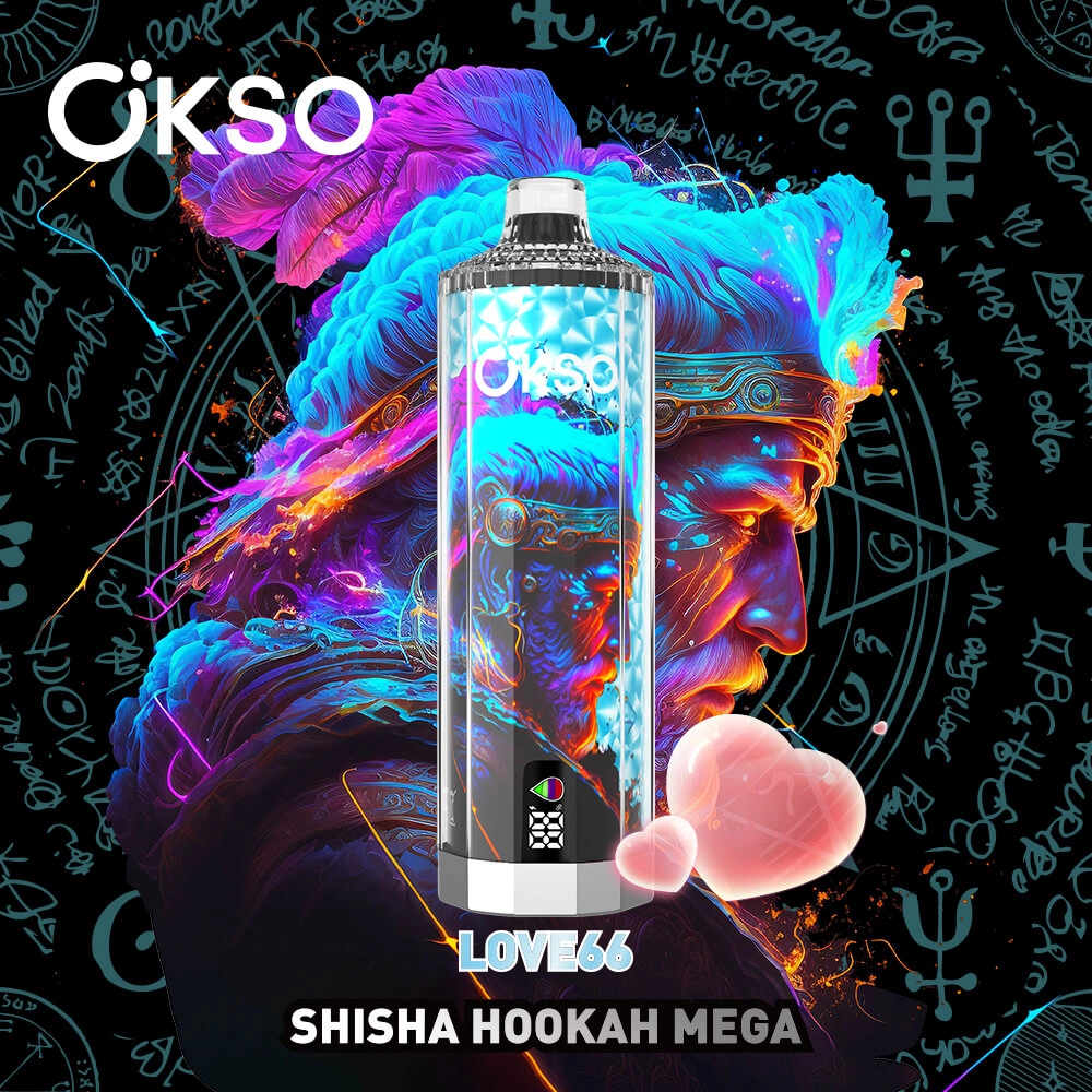 Okso shisha hookah mega love 66 disposable vape, sweet candy flavor, digital screen rechargeable hookah vape bulk