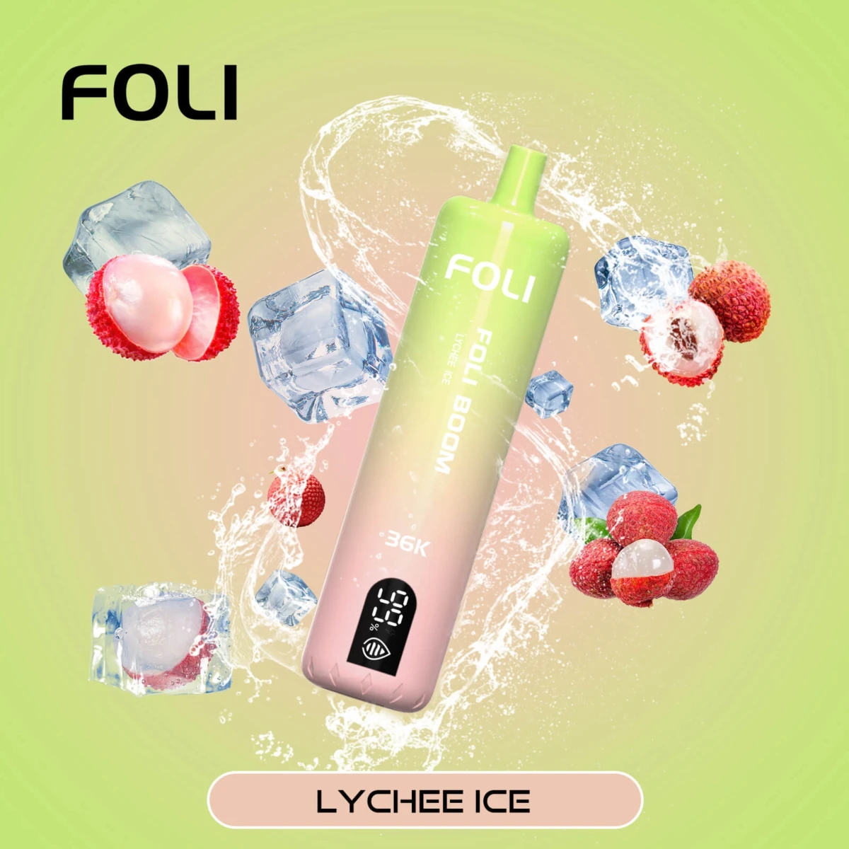 FOLI BOOM 36K Disposable Vape Lychee Ice Flavor, 36000 Puffs Rechargeable Vape with Digital Screen, Bulk Wholesale Disposable E-Cigarette