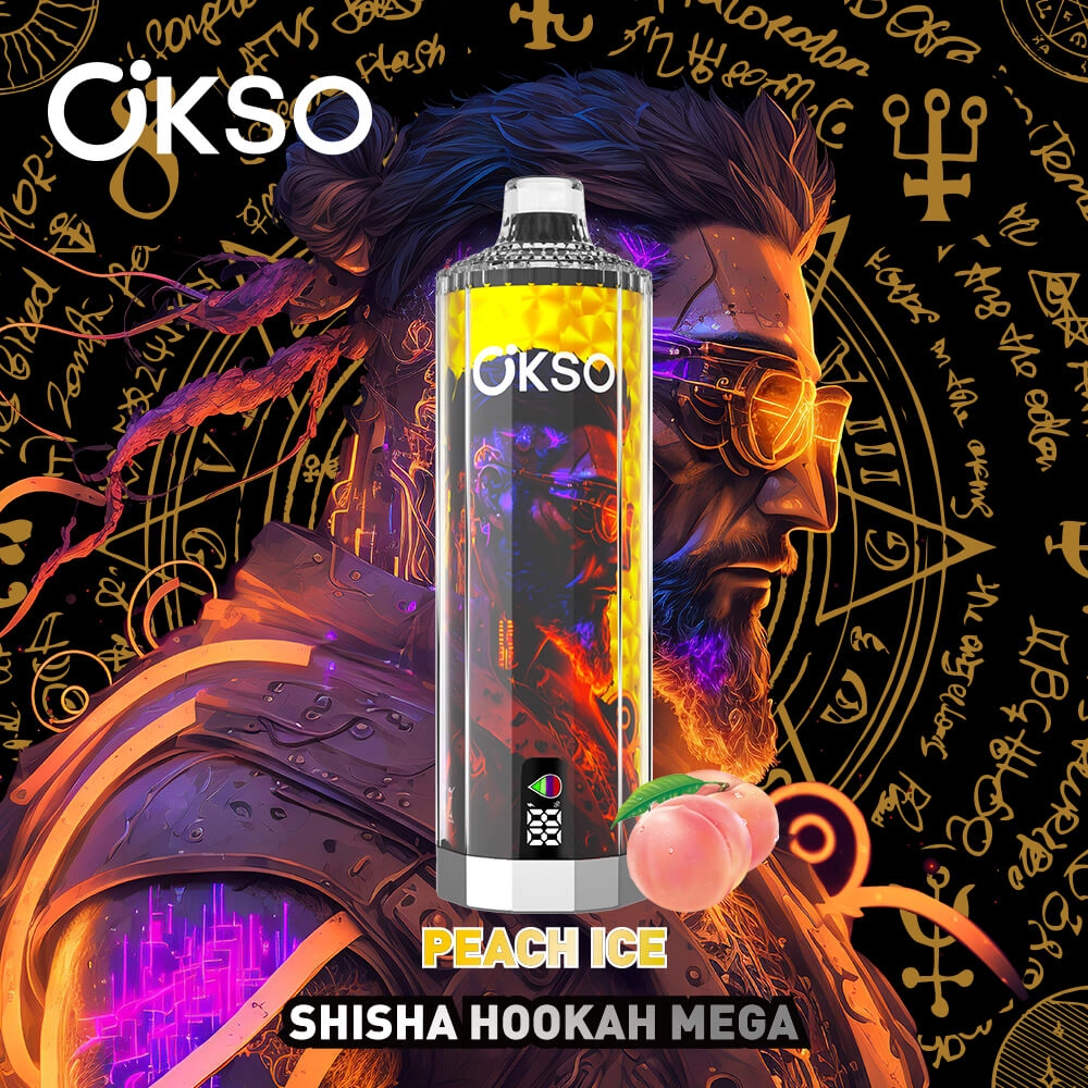 Okso Shisha Hookah Mega Peach Ice: Sweet Peach Ice Disposable Hookah Vape for Bulk Orders