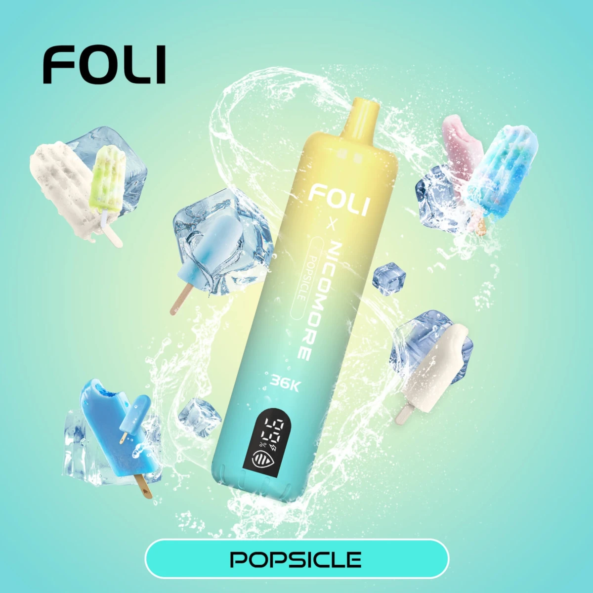FOLI BOOM 36K Disposable Vape Popsicle Flavor, 36000 Puffs Rechargeable E-Cigarette with Digital Display, Bulk Vape Wholesale